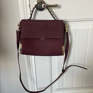 Pebbled Burgundy Briefcase-Style Handbag w/ Removable Crossbody Strap